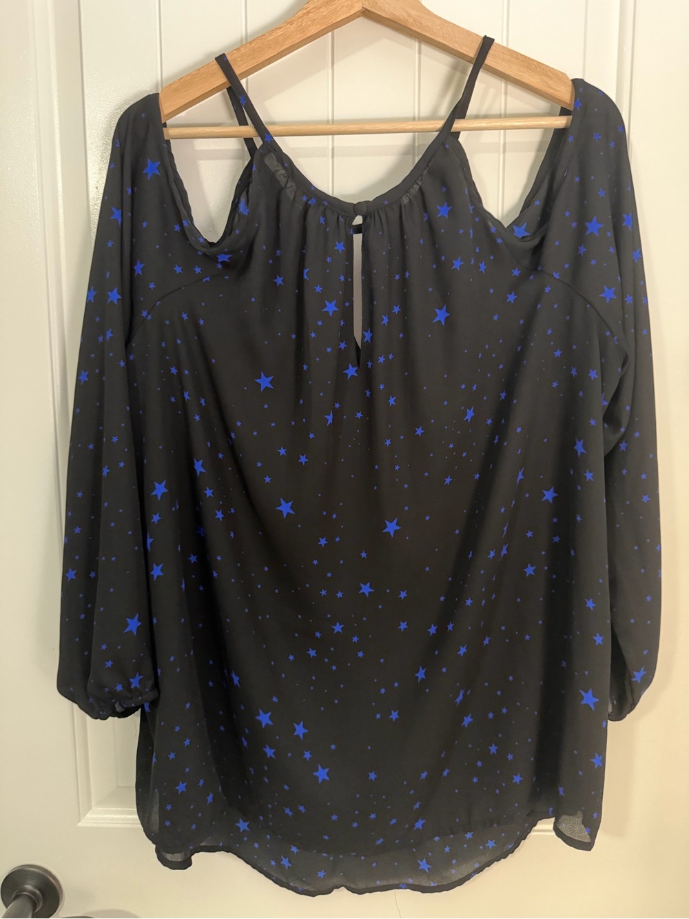 torrid Black Strappy Blouse with Blue Star Print